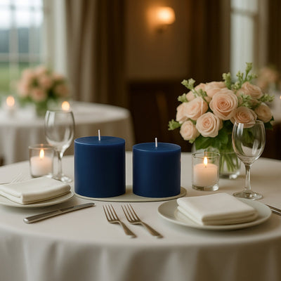 6-Pack Unscented Dripless Pillar Candles â€“ 3’’x3’’ Navy Blue Paraffin Wax with Smokeless Cotton Wicks Clean &