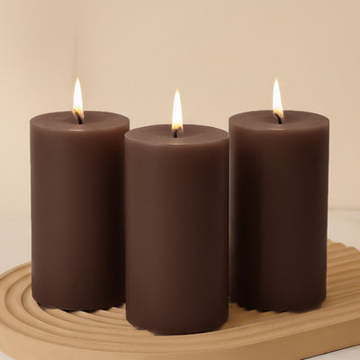 6-Pack Unscented Dripless Pillar Candles â€“ 3’’x6’’ Cinnamon Brown Paraffin Wax with Smokeless Cotton Wicks Clean &