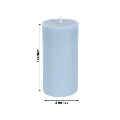 6-Pack Unscented Dripless Pillar Candles â€“ 3’’x6’’ Dusty Blue Paraffin Wax with Smokeless Cotton Wicks Clean &