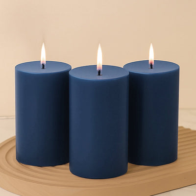 6-Pack Unscented Dripless Pillar Candles â€“ 3’’x6’’ Navy Blue Paraffin Wax with Smokeless Cotton Wicks Clean &