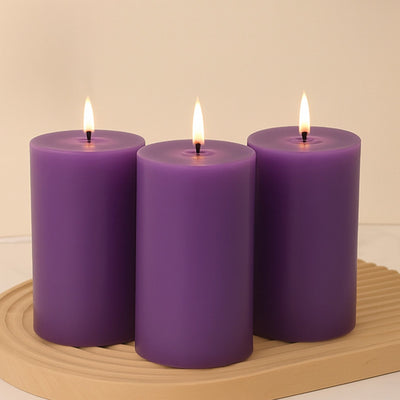 6-Pack Unscented Dripless Pillar Candles â€“ 3’’x6’’ Purple Paraffin Wax with Smokeless Cotton Wicks Clean &