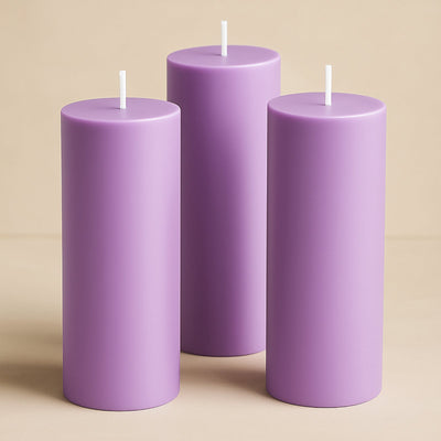 6-Pack Unscented Dripless Pillar Candles â€“ 3’’x9’’ Lavender Lilac Paraffin Wax with Smokeless Cotton Wicks Clean &