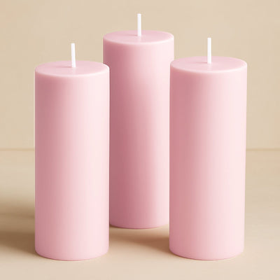 6-Pack Unscented Dripless Pillar Candles â€“ 3’’x9’’ Pink Paraffin Wax with Smokeless Cotton Wicks Clean & Long-Lasting