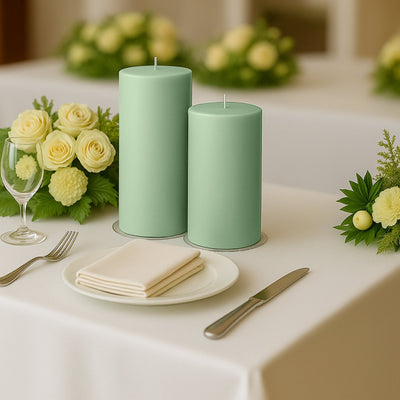 6-Pack Unscented Dripless Pillar Candles â€“ 3’’x9’’ Sage Green Paraffin Wax with Smokeless Cotton Wicks Clean &