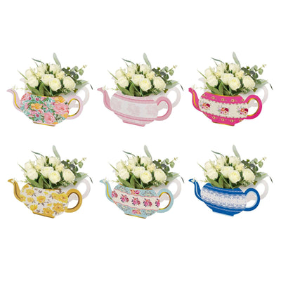 6 Pack Vintage Mixed Paper Teapot Favor Boxes with Floral Design Flower Boxes Centerpiece Tea Party Decorations