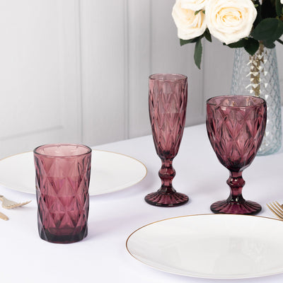 6-Pack Whiskey Glasses Dusty Rose Textured Crystal Cut Design with Heavy Base - Highball Tumblers for Parties & Events