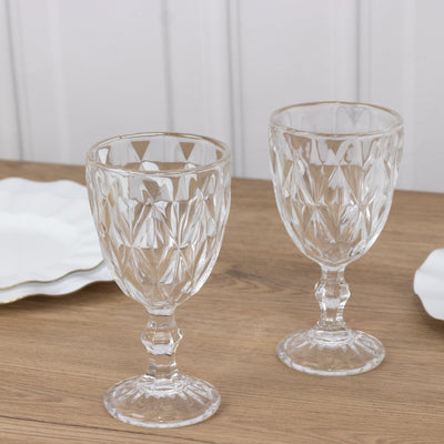 6-Pack Wine Glasses Clear Embossed Crystal Cut Design Stemmed - Goblets for Parties & Events 12oz 7’’ - Drinkware