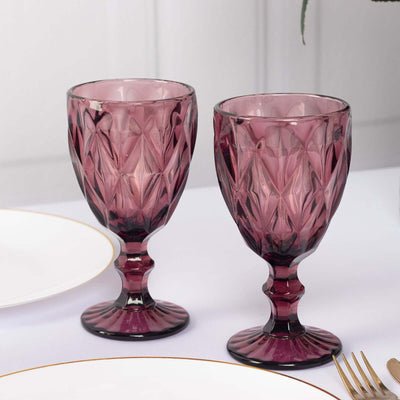 6-Pack Wine Glasses Dusty Rose Embossed Crystal Cut Design Stemmed - Colored Goblets for Parties & Events 12oz 7’’