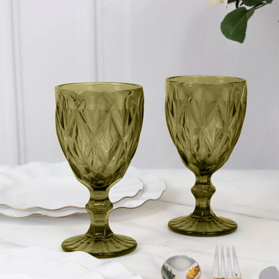 6-Pack Wine Glasses Dusty Sage Green Embossed Crystal Cut Design Stemmed - Colored Goblets for Parties & Events 12oz