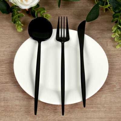 60 Pack Plastic Silverware Set Black Heavy Duty Disposable Sleek Utensil Cutlery - Disposables