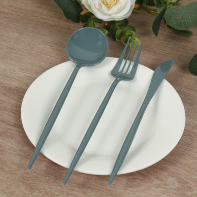 60 Pack Plastic Silverware Set Dusty Blue Heavy Duty Disposable Sleek Utensil Cutlery - Disposables