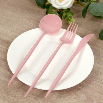 60 Pack Plastic Silverware Set Dusty Rose Heavy Duty Disposable Sleek Utensil Cutlery - Disposables