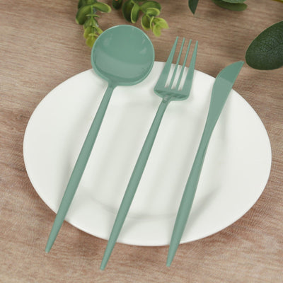 60 Pack Plastic Silverware Set Dusty Sage Green Heavy Duty Disposable Sleek Utensil Cutlery - Disposables