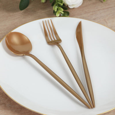 60 Pack Plastic Silverware Set Gold Heavy Duty Disposable Sleek Utensil Cutlery - Disposables