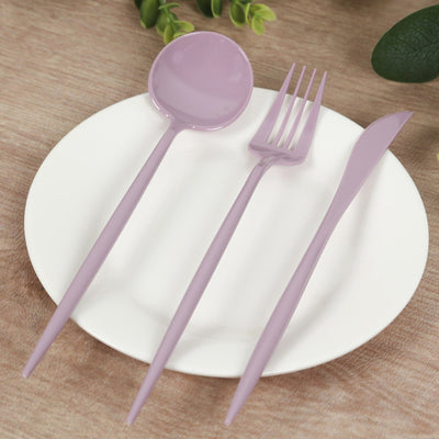 60 Pack Plastic Silverware Set Lavender Lilac Heavy Duty Disposable Sleek Utensil Cutlery - Disposables