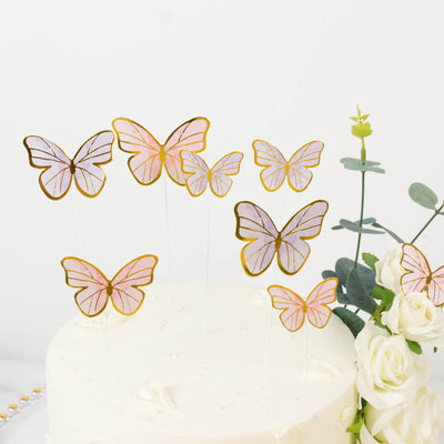 64 Pcs 3D Butterfly Cupcake Toppers with Gold Trim â€“ Elegant Cake Decorations in Pink & Purple for Parties