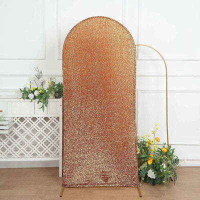6ft Antique Gold Shimmer Tinsel Spandex Chiara Backdrop Stand Cover For Fitted Round Top Wedding Arch - Backdrops