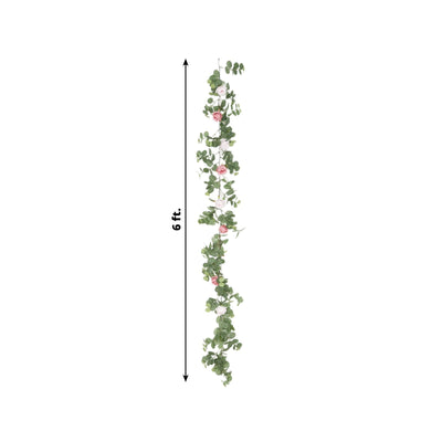 6ft Artificial Eucalyptus Garland with Blush/Dusty Rose Silk Roses â€“ Faux Greenery Vine - Flower Garlands
