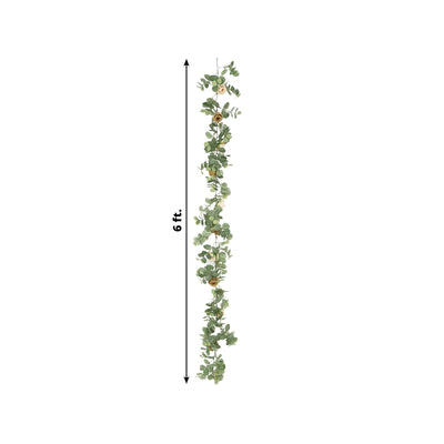 6ft Artificial Eucalyptus Garland with Cream/Gold Silk Roses â€“ Faux Greenery Vine - Flower Garlands