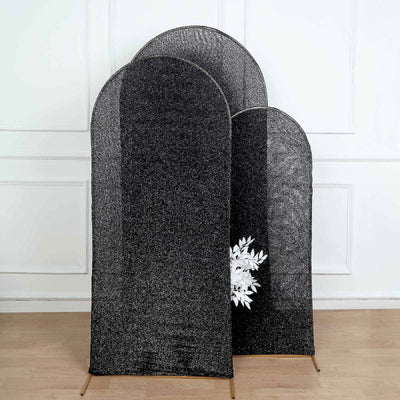 6ft Black Shimmer Tinsel Spandex Chiara Backdrop Stand Cover For Fitted Round Top Wedding Arch - Backdrops