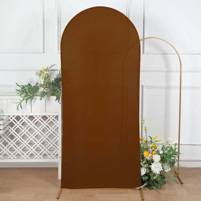 6ft Cinnamon Brown Spandex Fitted Chiara Backdrop Stand Cover For Round Top Wedding Arch - Backdrops