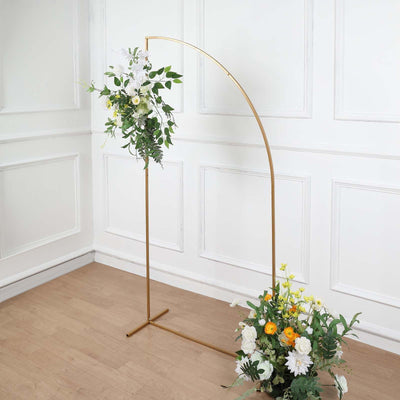 6ft Gold Metal Half Moon Floral Frame Wedding Arbor Stand Chiara Backdrop Display Arch - Backdrops