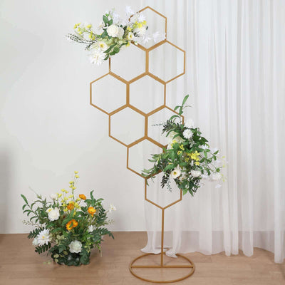 6ft Gold Metal Honeycomb Wedding Flower Frame Backdrop Stand Floor Standing Balloon Display Arch - Centerpieces