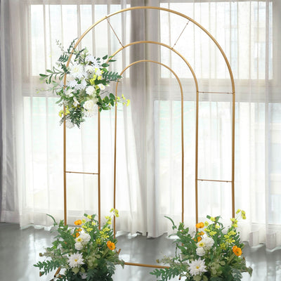 6ft Gold Metal Round Top Chiara Wedding Arch Backdrop Stand Rectangular Floral Balloon Frame Ceremony Arbor - Backdrops