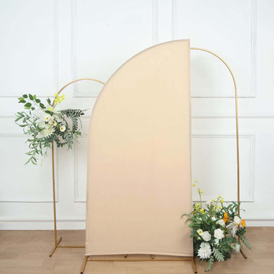 6ft Matte Beige Spandex Half Moon Chiara Backdrop Stand Cover Custom Fitted Wedding Arch Cover - Backdrops