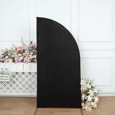 6ft Matte Black Spandex Half Moon Chiara Backdrop Stand Cover Custom Fitted Wedding Arch Cover - Backdrops