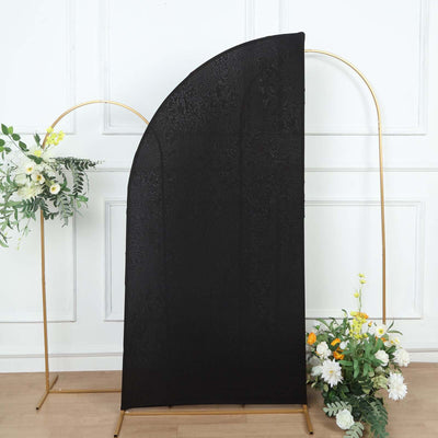 6ft Matte Black Spandex Half Moon Chiara Backdrop Stand Cover Custom Fitted Wedding Arch Cover - Backdrops