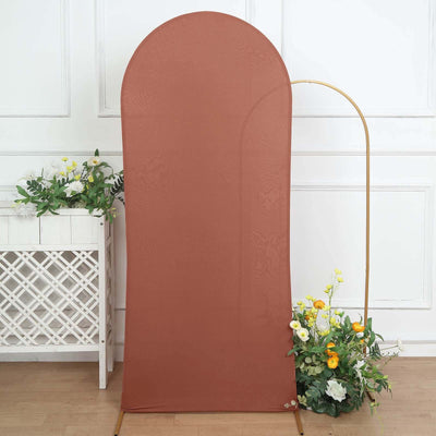 6ft Matte Terracotta (Rust) Spandex Fitted Chiara Backdrop Stand Cover For Round Top Wedding Arch - Backdrops