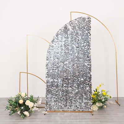 6ft Silver Double Sided Big Payette Sequin Chiara Wedding Arch Cover For Half Moon Backdrop Stand - Backdrops