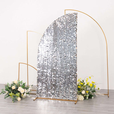 6ft Silver Double Sided Big Payette Sequin Chiara Wedding Arch Cover For Half Moon Backdrop Stand - Backdrops