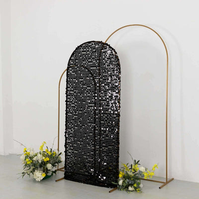 6ft Sparkly Black Big Payette Sequin Fitted Wedding Arch Cover for Round Top Chiara Backdrop Stand - Backdrops