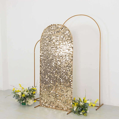 6ft Sparkly Champagne Big Payette Sequin Fitted Wedding Arch Cover for Round Top Chiara Backdrop Stand - Backdrops