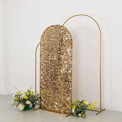 6ft Sparkly Gold Big Payette Sequin Fitted Wedding Arch Cover for Round Top Chiara Backdrop Stand - Backdrops