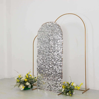 6ft Sparkly Silver Big Payette Sequin Fitted Wedding Arch Cover for Round Top Chiara Backdrop Stand - Backdrops
