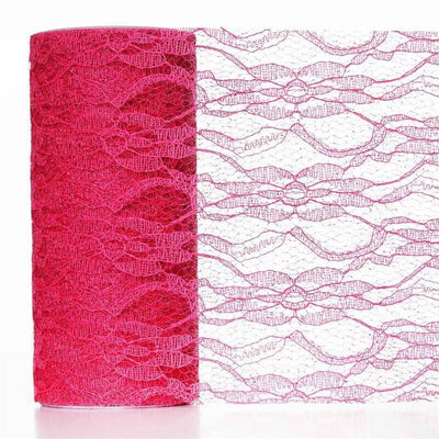 6"X10 Yards Fuchsia Floral Lace Shimmer Glitter Tulle Fabric Bolt