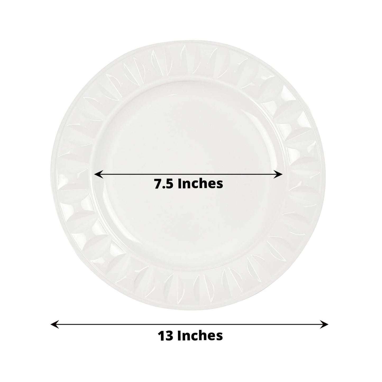 6-Pack Plastic Round Charger Plates 13" in White with Bejeweled Rim, Luxe Decorative Dinner Party Charger Tableware