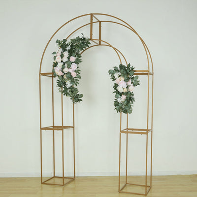 7.5ft Gold 3D Metal Wedding Arch Backdrop Stand with Round Top Heavy-Duty Floral Balloon Frame for Elegant Parties