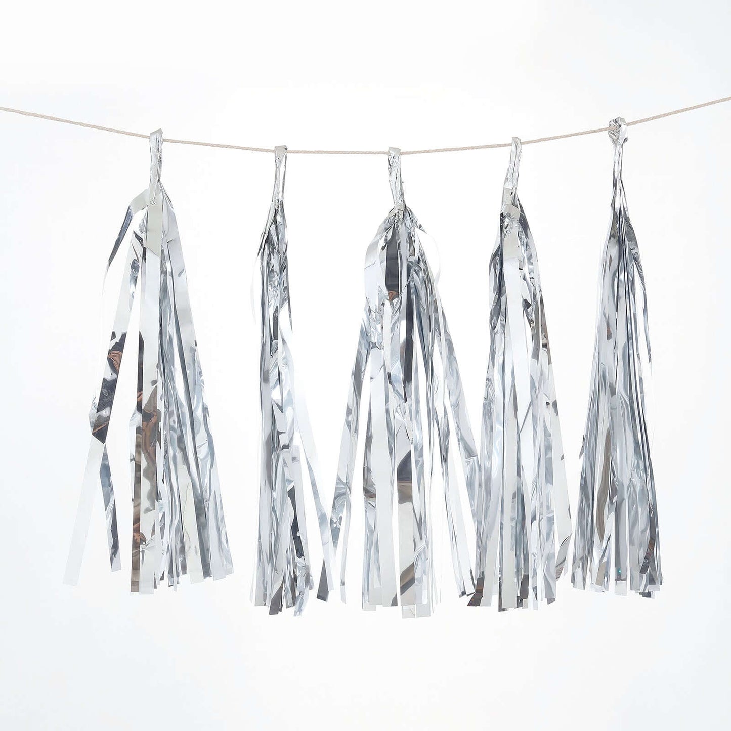 7.5ft Long Metallic Silver Foil Tassels Fringe Garland, Tinsel Streamer Party Backdrop Decorations