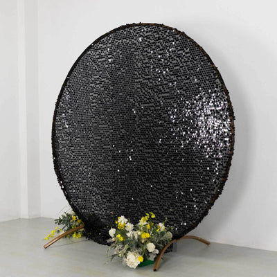 7.5ft Sparkly Black Big Payette Sequin Wedding Arch Cover for Round Backdrop Stand - Backdrops