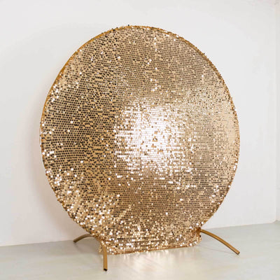 7.5ft Sparkly Gold Big Payette Sequin Wedding Arch Cover for Round Backdrop Stand - Backdrops