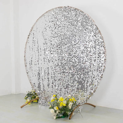7.5ft Sparkly Silver Big Payette Sequin Wedding Arch Cover for Round Backdrop Stand - Backdrops