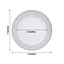 10-Pack Plastic 7" Round Dessert Plates in White with Gold Navy Blue Chord Rim - Renaissance Style Disposable Salad Appetizer Plates for Events & Banquets