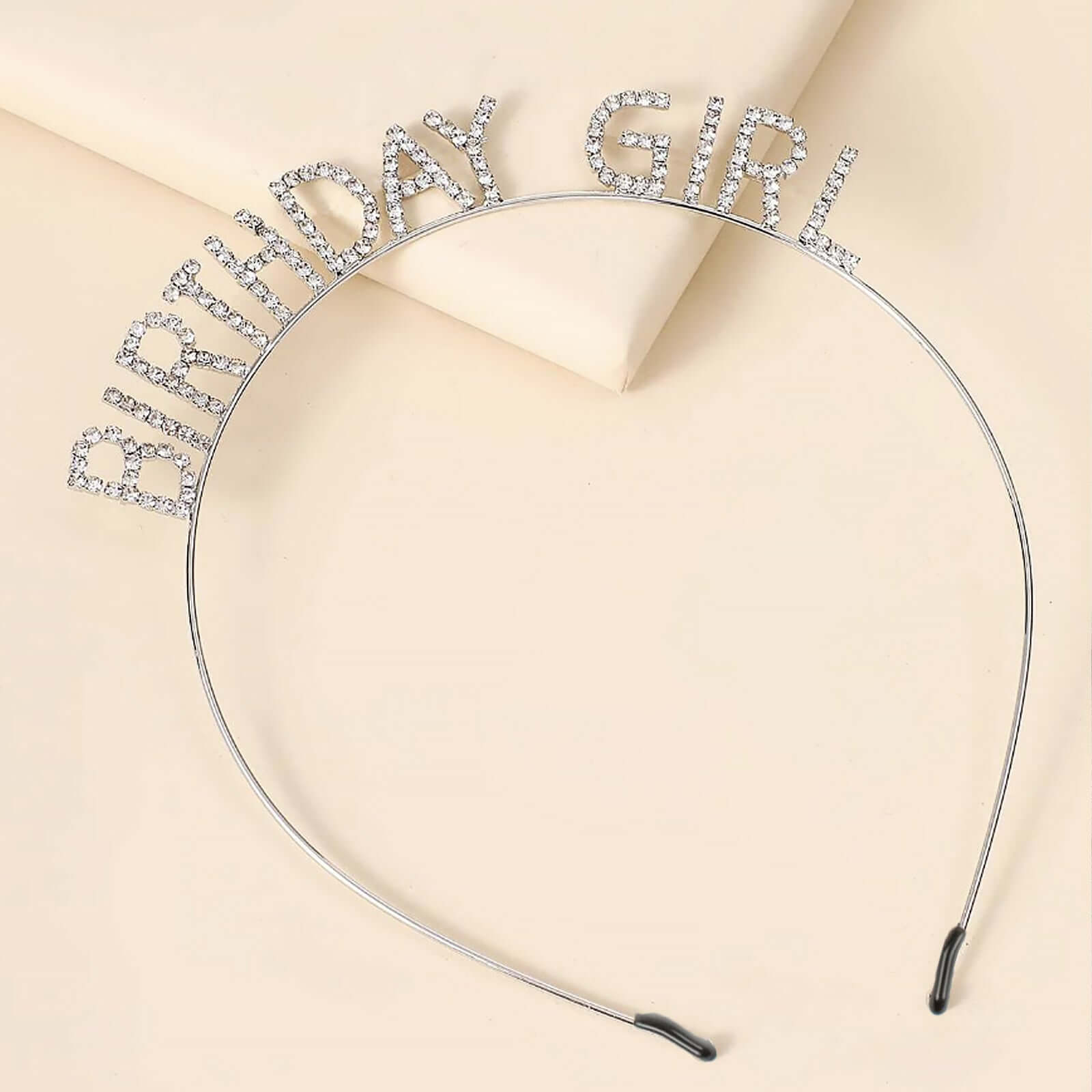 7’’ Silver Metal Rhinestone ’Birthday Girl’ Tiara Diamond Crown Headband - Decorations