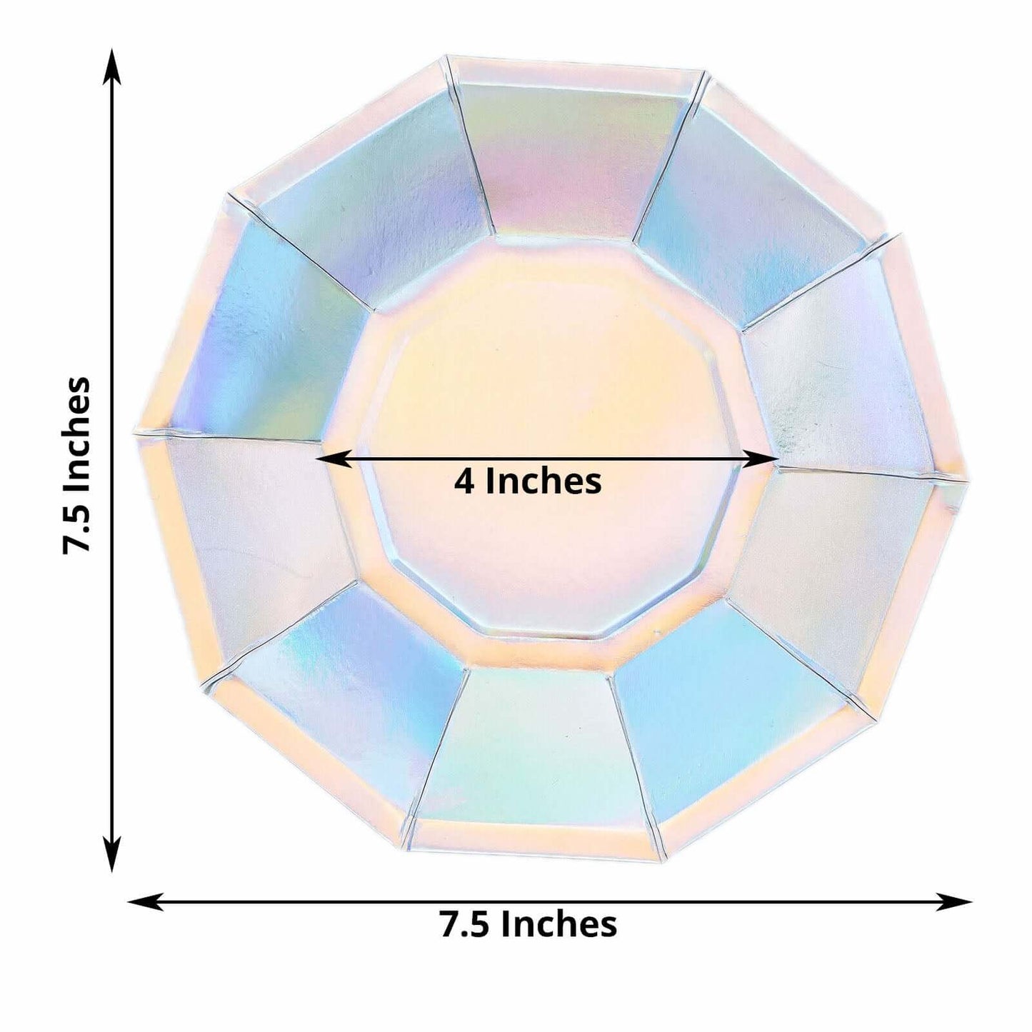 25-Pack Paper 7.5" Decagon Dessert Plates in Iridescent - Disposable Holographic Salad Plates for Starry Night & Fairytale Parties