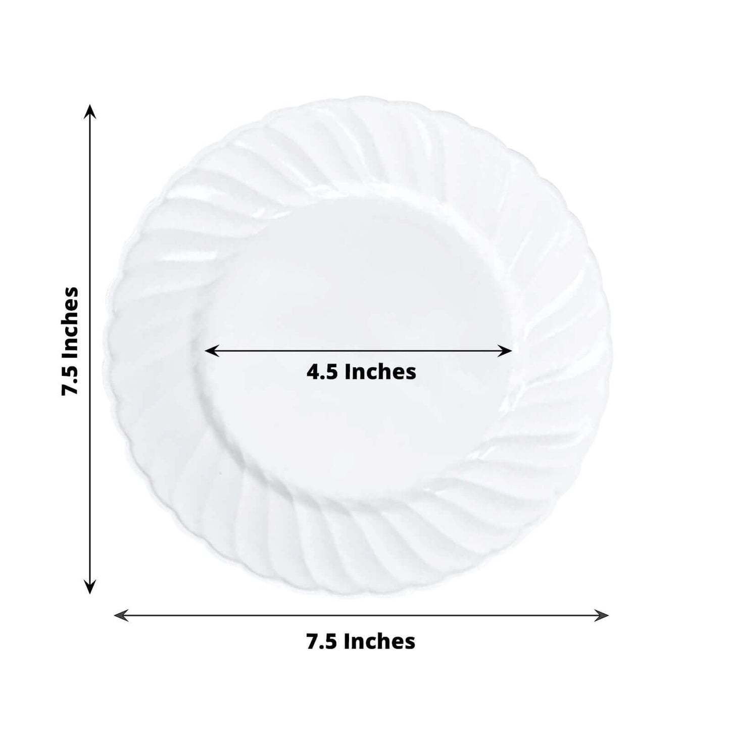 12-Pack Plastic Dessert Plates White Flair Rim - Sturdy Disposable Salad Plates 7.5"