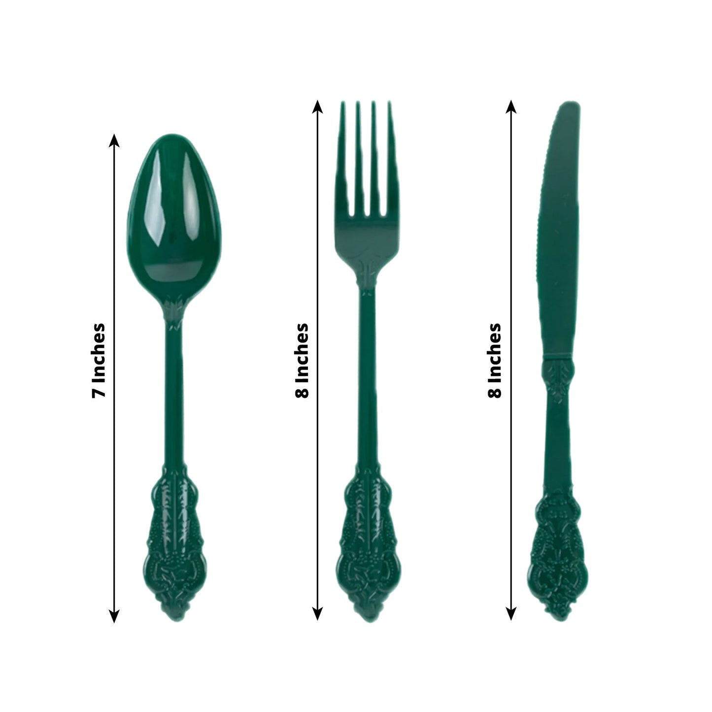 72 Pcs Plastic Silverware Set in Baroque Style Hunter Emerald Green - Heavy Duty Disposable Knife, Fork, and Spoon Set